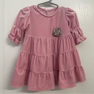 Pink Ruffled Velvet Feel Rosette Soft Infant Dress Size 18 Months